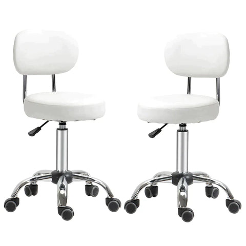 Rootz Saloon Stools - Set Of 2 Work Stools - Work Stools - Stools - With Backrest - Height-adjustable - Faux Leather/Foam/Steel - White - 48 x 48 x 77-92 cm