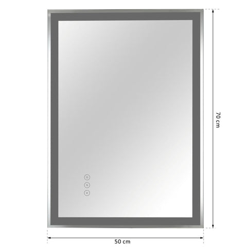 Rootz Wall Mirror - Bathroom Mirror - Led Mirror - Touch Wall Mirror - Aluminum - 70 x 50 x 3 cm