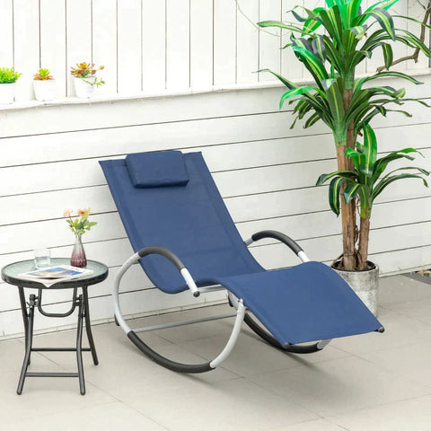 Rootz Rocking Chair - Rocking Lounger - Garden Rocking Chair with Headrest - Swing Chair - Garden Chair - Metal - Mesh Blue - 65 x 144 x 83 cm