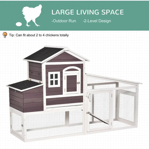 Rootz Bantam Chicken Coop - Deluxe 200cm Chicken Coop - Small Animal Habitat - Hen House - Solid Wood - Dark Red - 200 x 73.5 x 130 cm