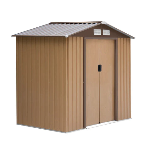 Rootz Garden Shed - Tool Shed - Metal Storage Shed With Sliding Doors - Outdoor Storage Shed With Foundation Ventilation - Yellow - 2.13 x 1.30 x 1.85 cm