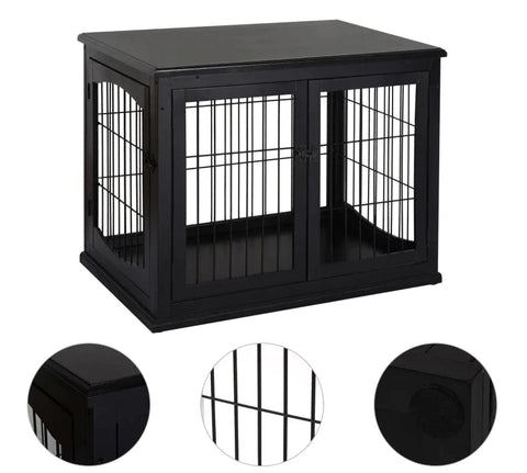 Rootz Dog Transport Box - Vented Dog Box - Dog House - Pet Travel Crate - Portable Pet Carrier - MDF Wood And Iron - Modern Design - Black - 58.5cm X 81cm X 66cm
