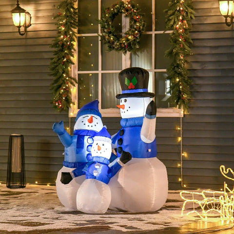 Rootz Inflatable Snowman Family - Snowman - Snowman Family - Christmas Inflatable Snowman Family - Decoration Snowman - White + Blue - L100 x W55 x H120 cm