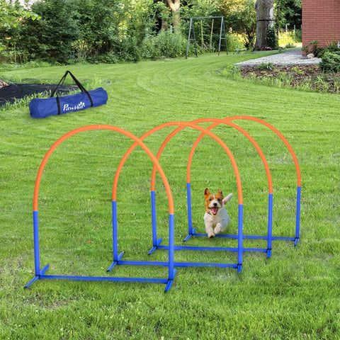 Rootz Dog Agility Set - Beginner's Agility Set - Agility Set - Dog Training - 4 Arches Beginner's Kit - With Carry Bag - Blue/Orange - 88 x 64 x 95cm