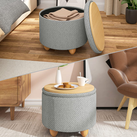 Rootz Hocker - Ottoman - Footstool - Storage Seat - Bench - Pouf - Furniture Piece - Light Gray - Ø39x33 cm