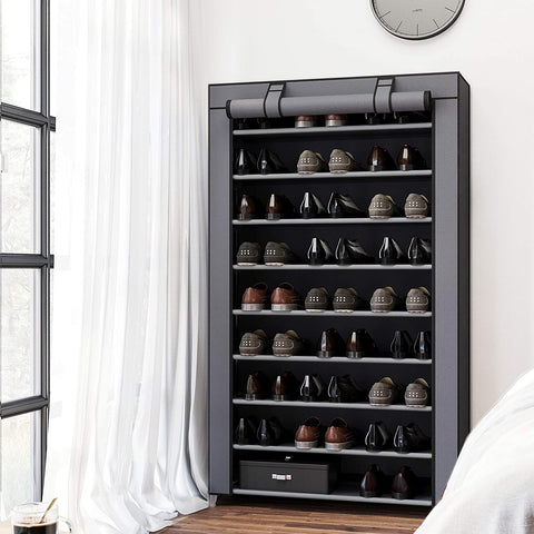 Rootz Shoe Cabinet - Shoe Rack - 10 Levels - 45 Pairs of Shoes - Gray - Plastic - 100 x 28 x 162 cm