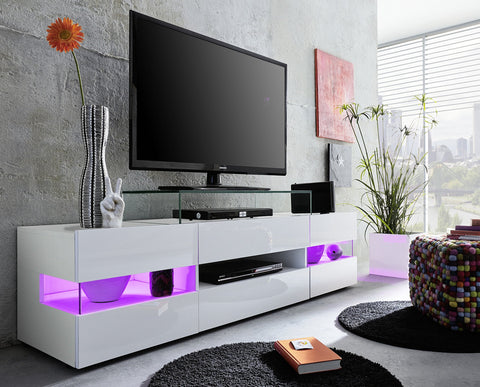 Rootz Living Room Lowboard - Stylish Media Console - Spacious TV Stand - Modern Design - White High Gloss  - 169x43x43.5cm