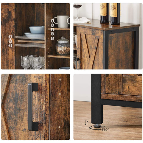 Rootz Sideboard - Storage Cabinet - Sideboard - Kitchen Cabinet - 2 Doors - 2 Open Compartments - Industrial - Brown - Black - Processed Wood - Metal - 100 x 35 x 70 cm