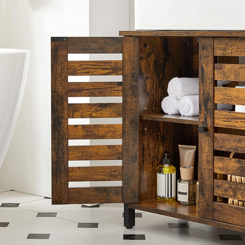 Rootz Bathroom Furniture - Bathroom Cabinet - Washbasin Base Cabinet - 2 Doors - Industrial - Brown - Black - Processed Wood - Steel - 60 x 30 x 60 cm