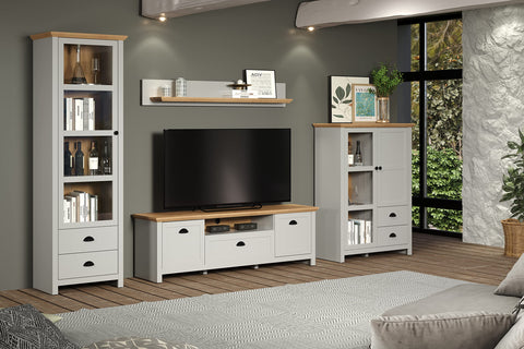 Rootz TV-Lowboard - Entertainment Unit - Media Stand - Television Console - Display Shelf - Media Center - TV Cabinet - Light Grey/Artisan Oak - 171 x 53 x 41 cm
