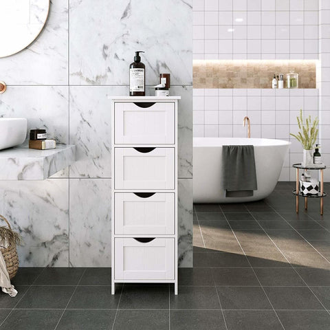 Rootz Bathroom Furniture - Narrow Cabinet - Freestanding Bathroom Furniture - Bathroom Cabinet - Chest of Drawers - White