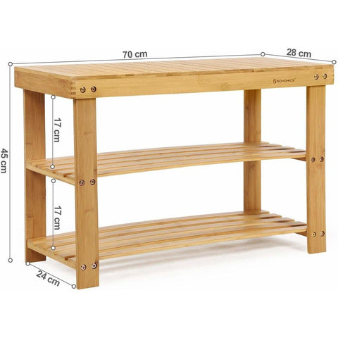 Rootz Shoe rack, shoe cabinet with bench, bamboo shoe bench with 3 shelves - Bath rack - 70 x 28 x 45 cm