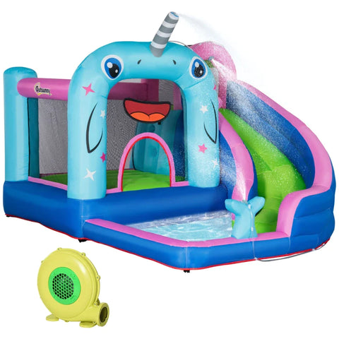 Rootz Inflatable Bouncy Castle With Slide - Bouncy Corner - Water Pool - Water Jets - Oxford Fabric - Polyester - Colorful - 330 x 280 x 200 cm