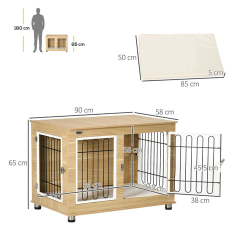 Rootz Dog Cage - Washable Cushion - Dog Crate - 2 Latches - Natural + Black + White - 90cm x 58cm x 65cm