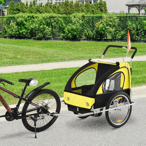 Rootz Child Bike Trailer - Children's Bicycle Trailer - For 2 Children - Including Reflectors And Flag - Yellow/Black - L142 x W85 x H105 cm