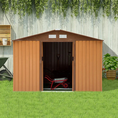 Rootz Garden Shed - Tool Shed - Metal Storage Shed With Sliding Doors - Outdoor Storage Shed With Foundation Ventilation - Yellow - 2.77 x 1.95 x 1.92cm