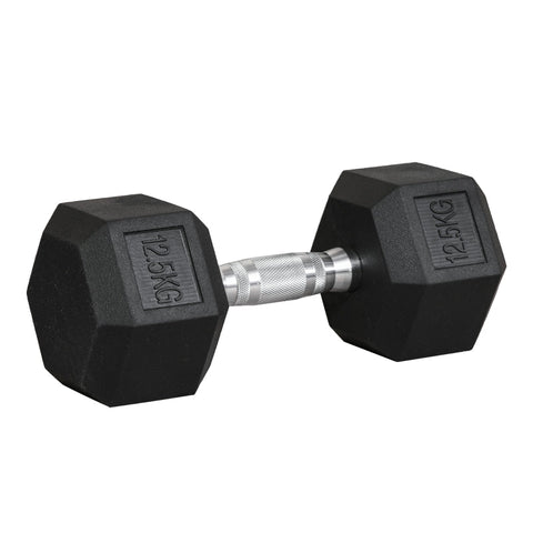 Rootz 12.5KG Single Rubber Hex Dumbbell - Hexagonal Dumbbells - Knurled Handle - Sports Hex Weights Sets - Weight Lifting Exercise - Home - Gym - Black