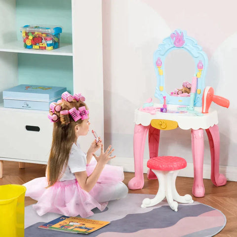 Rootz Dressing Table - 20-piece Children's Dressing Table With Stool - Pink + White + Blue - 41 cm x 27 cm x 82 cm