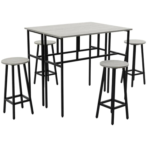 Rootz Industrial Bar Table Set - 6 Pieces - 2 Tables And 4 Bar Stools - Grey + Black - Chipboard - Steel - 100L x 40W x 90H cm