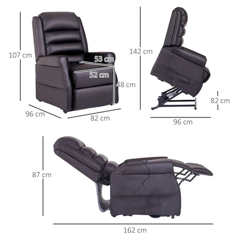 Rootz Massage Chair - Soft Padded Seat - Stand-up Aid - 8 Vibration Points - Heating Function - Footrest - Faux Leather - Black - 82L x 96W x 107H cm