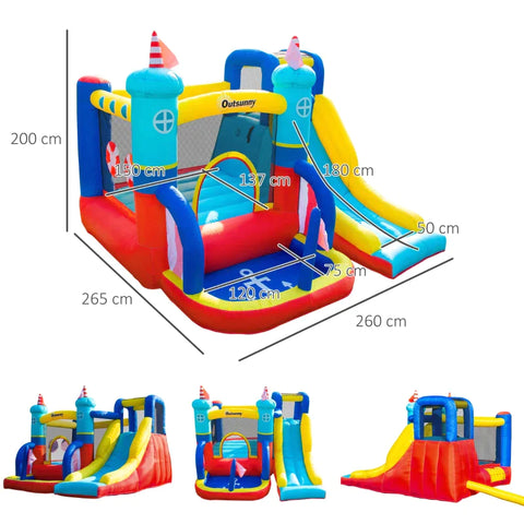 Rootz Inflatable Bouncy Castle - Play Castle - Jumping Area Ball Pool - With Slide Water Slide - For Children From 3 to 8 Years - 265 x 260 x 200 cm