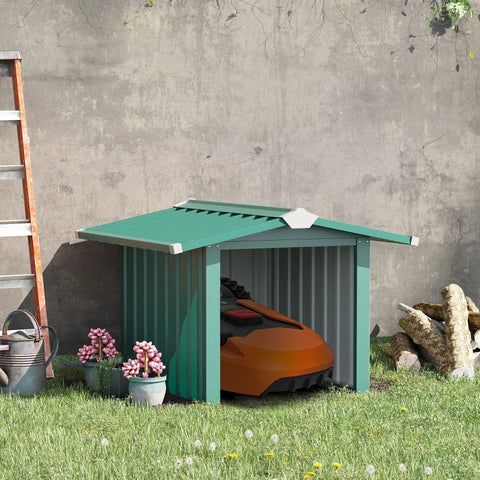 Rootz Robot Lawn Mower Garage - Metal Canopy for Robot Lawn Mower - Sun & Rain Protection - Dark Green - 88 x 87 x 60 cm