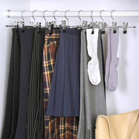 Rootz Trouser Hangers - Anti-slip Trouser Hanger With Clips - Space-saving - Trouser Clips - Adjustable Pant Hangers - Multi-bar Pant Hangers - Folding Pant Hangers - Silver - 31 x 10.5 cm (H x W)
