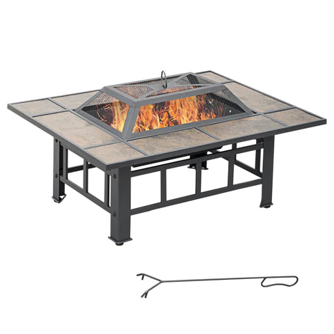 Rootz Fire Pit with Spark Guard - Poker and Cover - Spark Screen - Weather Resistant - Brown + Black - 92L x 71W x 51H cm