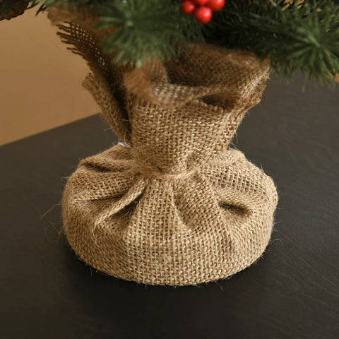Rootz Mini Christmas Tree With Pine Cones - Red Berries - 50 Cm High - Including Cement Base - Green - 28c m x 28 cm x 50 cm