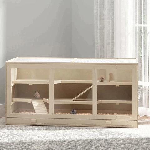 Rootz Hamster Cage - Syrian Hamster - Mouse Rats - Mice Rodent - Small Animals Hutch - Natural Wood Colour - 115Lx60Wx58H cm