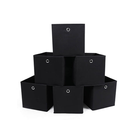 Rootz 6 Pieces Storage Boxes - With Finger Hole - Decorative Storage Box - Fabric Storage Basket - Portable Storage Case - Versatile - Space-saving - Non-woven Fabric - Black - 30 x 30 x 30 cm