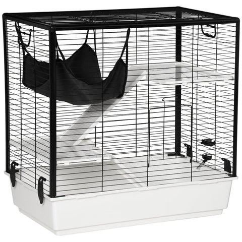 Rootz Small Animal Cage - Small Animal Enclosure Rodent Cage Animal Cage - Cage - Outdoor Enclosure -with Ramp And Hammock - Steel/Aluminum/Plastic - Black/White/Gray - 80 x 48 x 78 cm
