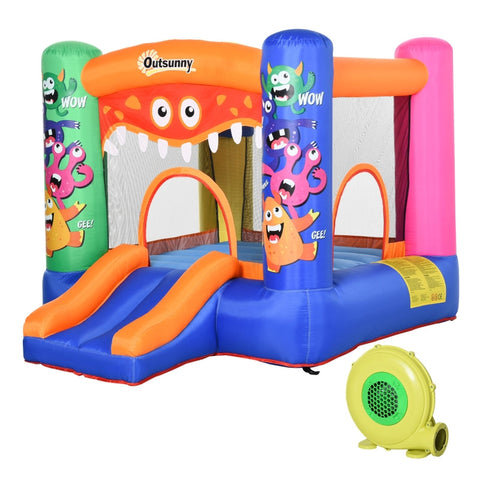 Rootz Bouncy Castle - With Blower Slide - For 2 Children - Inflatable Bouncy Castle - Outdoor Play Castle Playhouse - 250 x 180 x 175 cm