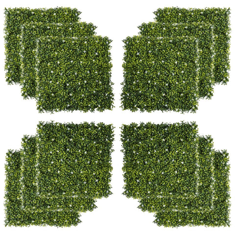 Rootz Artificial Plant Wall - Boxwood Wall Panel - Milan Grass With Flower - Privacy Fence Screen - Yellow-Green - 50 x 50 x 5 cm