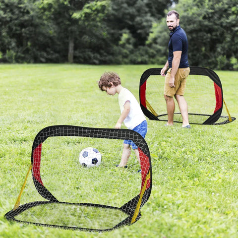 Rootz 2 Soccer Goals With Nets - Football Goal - Folding Goal Set Of 2 With Carrying Bag - Steel - Black + Red + Gold - 120 x 80 x 80 cm