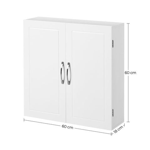 Rootz Bathroom Cabinet - 2 Doors Bathroom Cabinet - Wall-mounted Bathroom Cabinet - Vanity Cabinet - Matte White - 60 x 18 x 60 cm