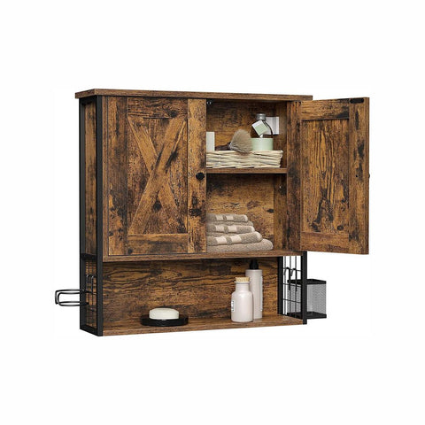 Rootz Wall Cabinet - Storage Basket - Storage Cabinet - Bathroom Cabinet - Bathroom Wall Cabinet - Chipboard/Steel - Vintage Brown-Black - 60 x 16 x 60 cm
