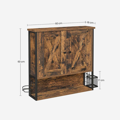 Rootz Wall Cabinet - Storage Basket - Storage Cabinet - Bathroom Cabinet - Bathroom Wall Cabinet - Chipboard/Steel - Vintage Brown-Black - 60 x 16 x 60 cm