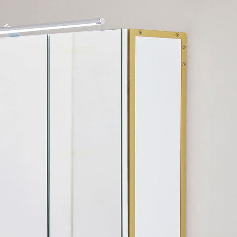 Rootz Mirror Cabinet - Bathroom Cabinet - Wall Mirror Cabinet - Mirror Cabinet With Lighting - Bathroom Storage Cabinet - Chipboard/Steel/Glass - White-Gold - 70 x 14.5 x 70 cm
