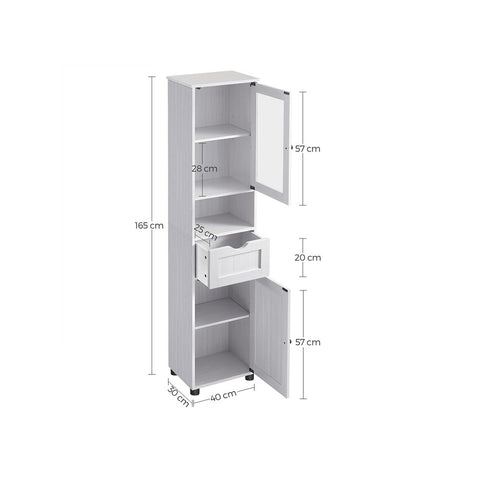 Rootz Bathroom Cabinet - Vanity Cabinet - Storage Cabinet - White Bathroom Cabinet - Stylish Bathroom Cabinet - With Height-Adjustable Shelves - White - 40 x 30 x 165 cm