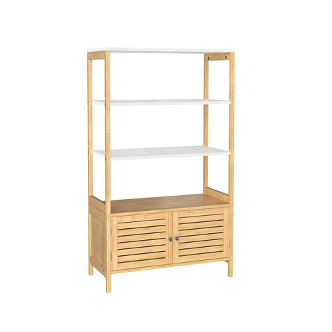 Rootz Bathroom Cabinet - Bamboo Bathroom Cabinet - Bathroom Storage Cabinet - Multi-Purpose Cabinet - Storage Cabinet - Natural White - 70 x 30 x 120 cm