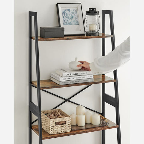 Rootz Bookshelf - Standing Shelf - Ladder Shelf - 5 Levels Bookshelf - Corner Bookshelf - Bookshelf With Bamboo Frame - Vintage Brown-Black - 63 x 34 x 137 cm