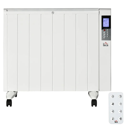 Rootz Electric Heater - 2 Heating Levels With Castors - Wall Mounting Possible - Quiet Operation - White - 75 x 7.5 x 58.5 cm