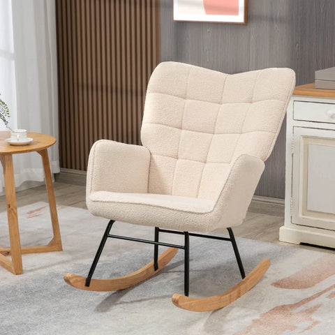 Rootz Rocking Chair - Retro Solid Wood - Upholstered chair - Cream White - 71cm x 92cm x 101cm
