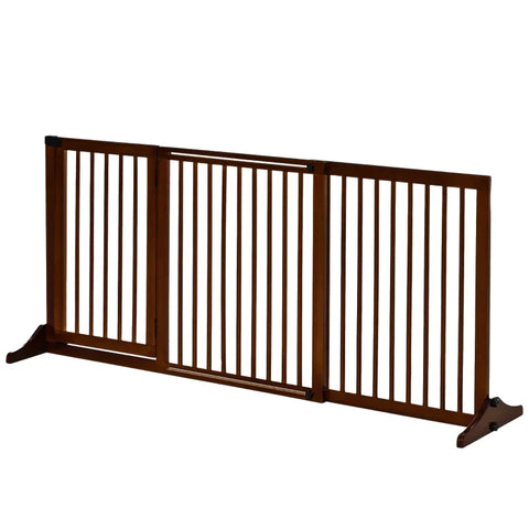 Rootz Barrier - Dog Barrier - Dog Door Gate - Wooden Safety Gate - Freestanding Dog Gate with Door - Configuration Gate - Brown - 113-166 x 36 x 71 cm