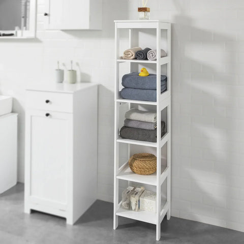 Rootz White 5 Tiers Bathroom Shelf Bathroom Storage Shelf Cabinet Unit- 30x30x139cm