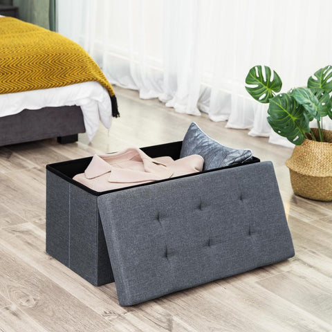 Rootz Bench - Storage Space - Imitation Linen - Incredible Capacity - Extra Stable - Practical Shoe Bench - Bed Chest - Living Room - Medium Density Fiberboard - Light Gray -  76 x 38 x 38 cm