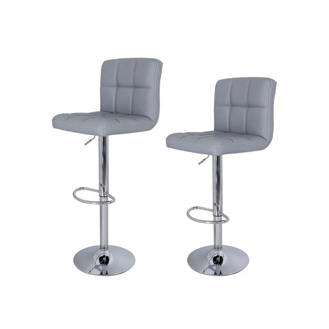 Rootz Set Of 2 Bar Stools - Bar Chair - Height-adjustable - Industrial Design - Stable - Comfortable For Sitting - PU - Chrome Plated Steel - Gray - 44.5 x (95-115) x 38 cm (W x H x D)