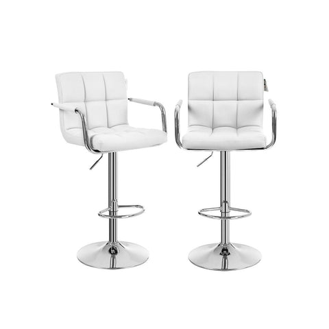 Rootz Set Of 2 Bar Stools - Bar Chair With Armrests - Adjustable Height - Industrial Design - Stable - Comfortable For Sitting - PU - Chrome Plated Steel - White - 44.5 x (95-115) x 38 cm (W x H x D)