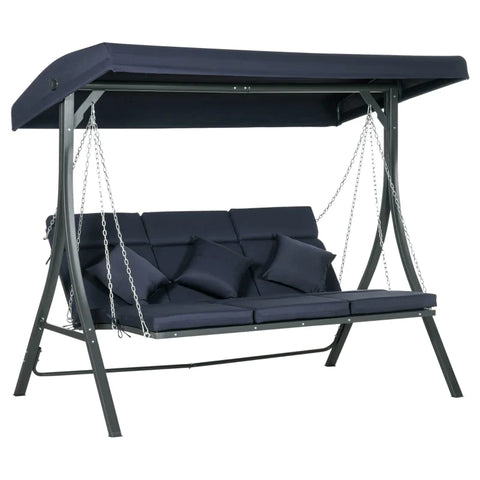 Rootz Porch Swing For 3 People - Hollywood Swing - Seat Cushions - Adjustable Sun Canopy - Up To 270 Kg - Dark Blue - 198 x 118 x 168 cm